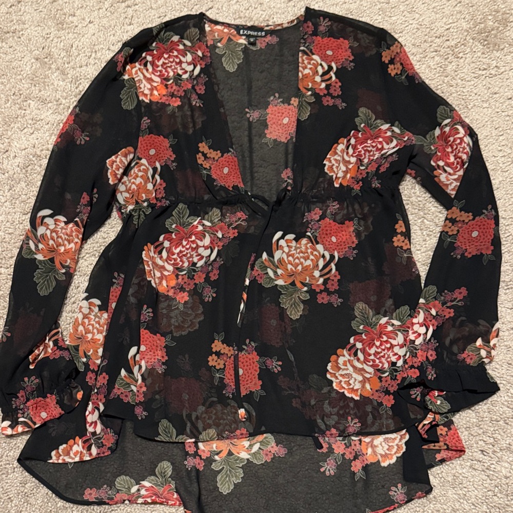 Express Black Floral Blouse